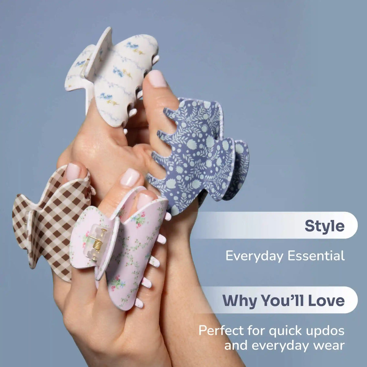 Wet Brush x Hill House Small Claw Clips - Bluebell Waltz & Brown Gingham - 2ct