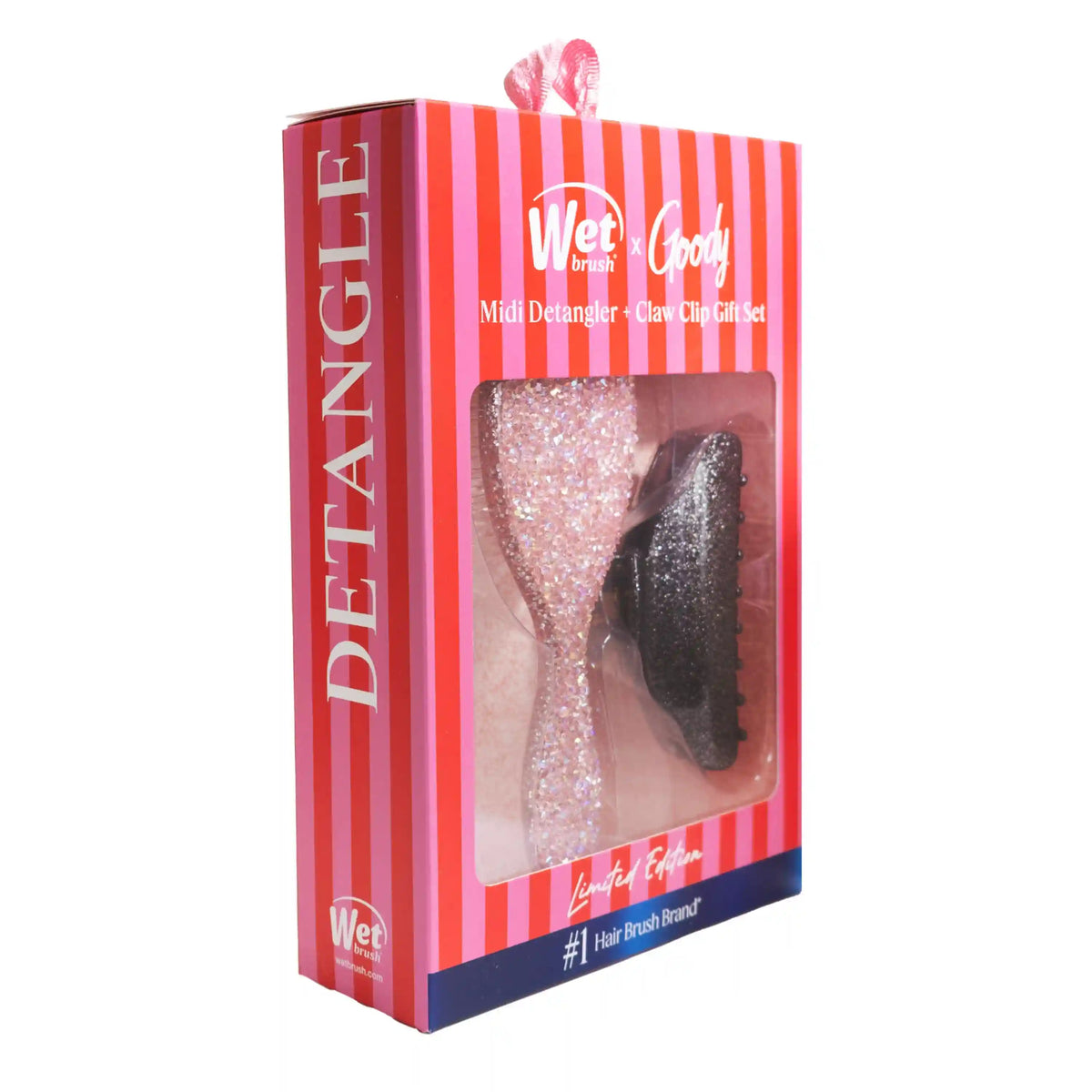 Wet Brush Pink Tie Affair Midi Detangler & Goody Claw Clip Gift Set - Light Pink & Sparkly Black